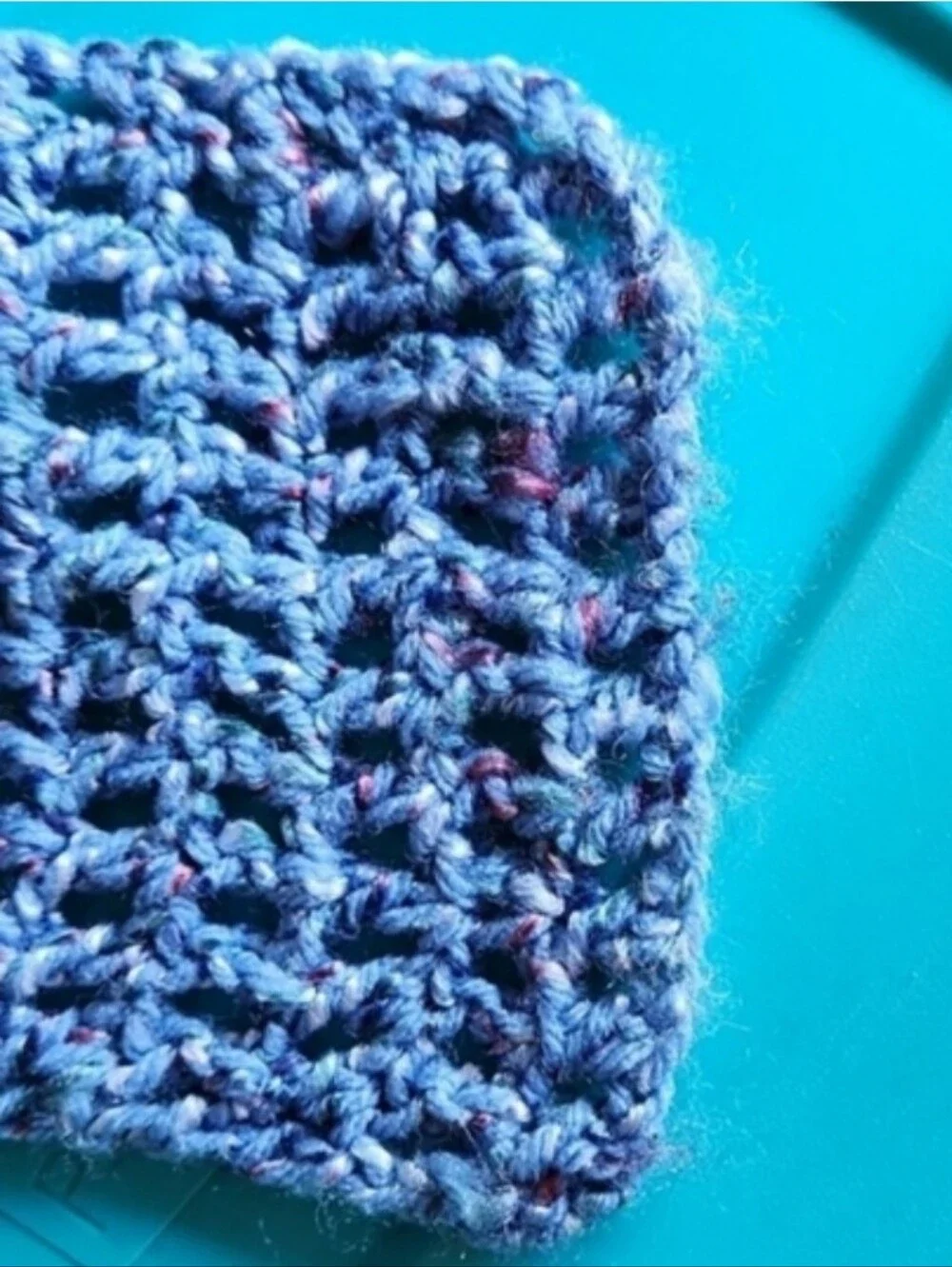 Handmade Blue Speckled Knitted Crocheted Scarf